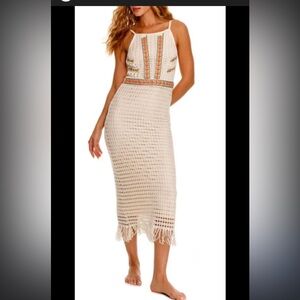 Agua Bendita harvest Dress. Elegant Cream Crochet Midi Skirt